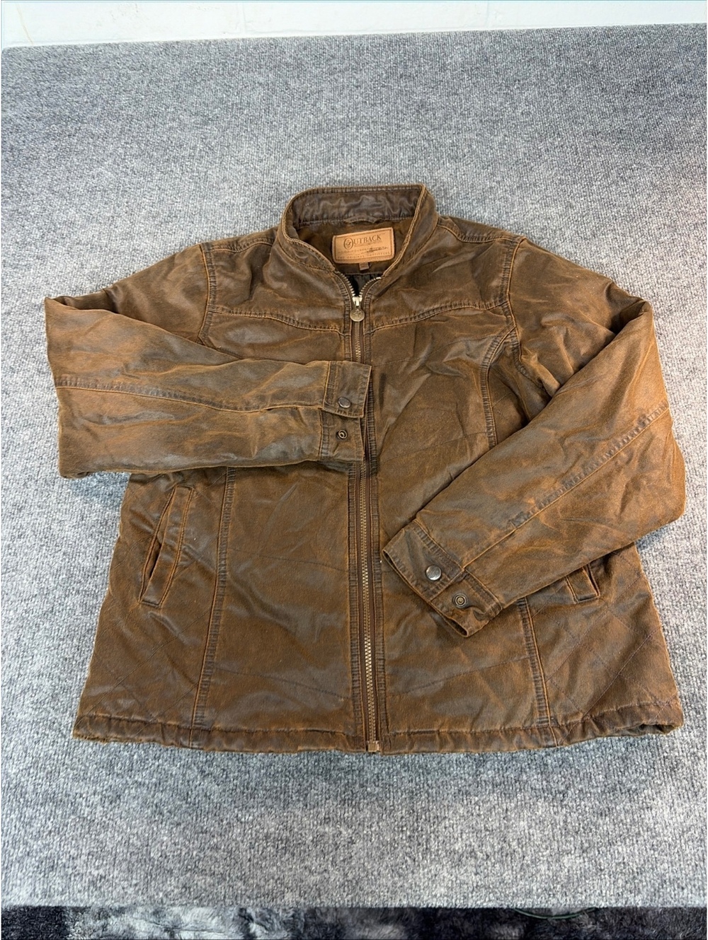 Outback Trading Quilted Lined Embroidered Western Full Zip Jacket Brown Large